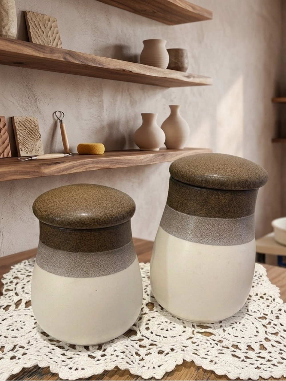 SIERRA STONEWARE Gorgeous set of two (2) vintage Japanese stoneware
